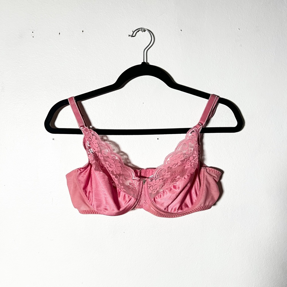 Vintage Pink Lace Bra 38C Satin Underwire Coquette Fairy 90s